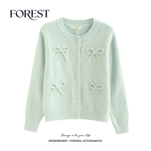 清仓 圆领毛衣开衫 2件5折 慵懒风麻花蝴蝶结长袖 外套 不退不换