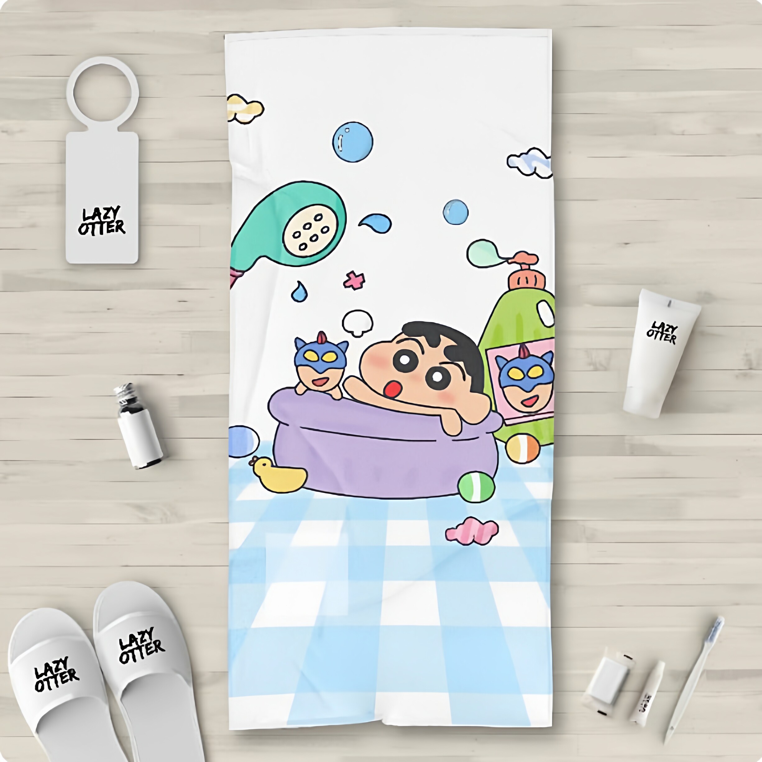 蜡笔小新可爱卡通日漫画运动洗脸毛巾儿童洗澡大浴巾吸水快干柔软