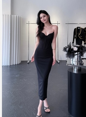 【JINGGUO轻奢】小众设计感修身显瘦吊带气质抹胸礼服连衣裙7564