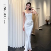 鱼骨束腰绑带显瘦鱼尾连衣裙7605 小众设计感法式 JINGGUO轻奢