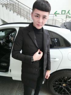 男爵v快手抖音网红同款男冬季西服领中长款棉服外套精神小伙