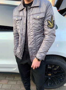 清仓处理 枫叶刺绣秋冬季男士棉衣修身翻领棉袄外套短款灰色棉服