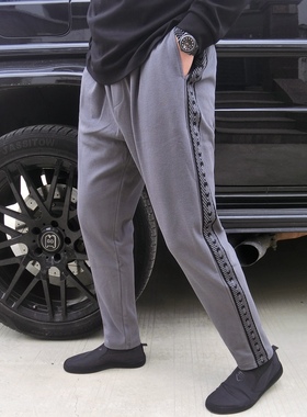 皇家男爵v春款夏时尚休闲ins宽松织带男士灰色修身卫裤长裤潮
