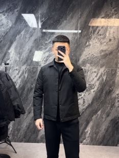 冬季新品纯色行政翻领加厚棉服黑色男士商务休闲气质修身棉衣外套