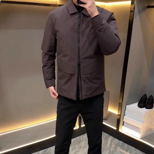 国标90白鸭绒冬季高奢定制商小鸟翻领休闲防水羽绒服 商务老钱风