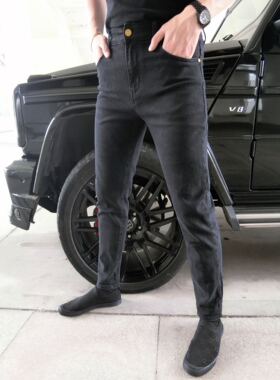 皇家男爵v怀旧复古黑色欧货男牛仔裤弹力潮牌品质秋季牛仔长裤子