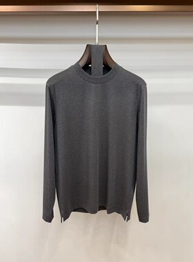 天花板 花沙灰长袖打底衫超细棉兰精莫代尔 男士圆领T恤