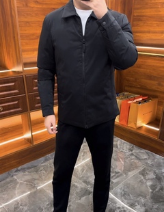 秋冬加棉加厚商务休闲行政夹克男士修身翻领黑色公务员外套24025