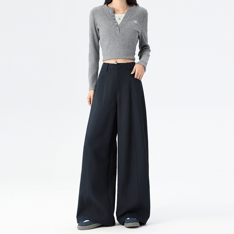 灰色西装裤女休闲裤2026春夏新款中腰设计压褶垂坠顺滑宽松阔腿裤