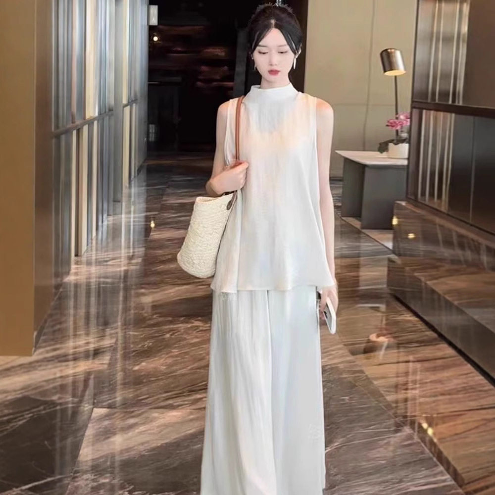 孕妇夏装套装2026新款法式孕期穿搭无袖上衣女阔腿裤裙两件套春夏