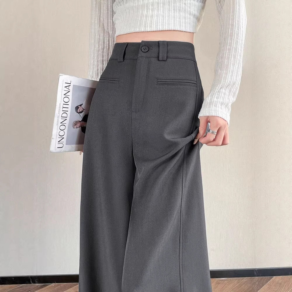 黑色裤子高级灰西装裤女春夏新款高腰垂感西裤休闲窄版直筒阔腿裤