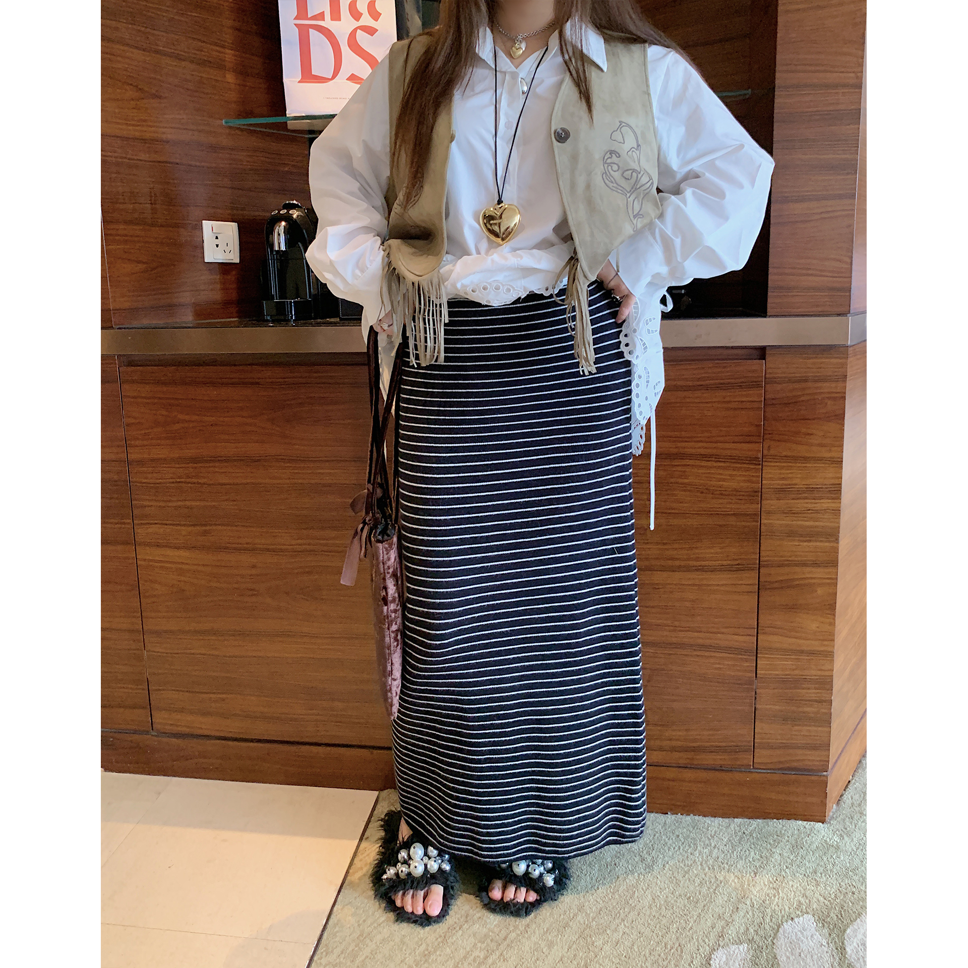 Dazi金大支条纹针织半身裙