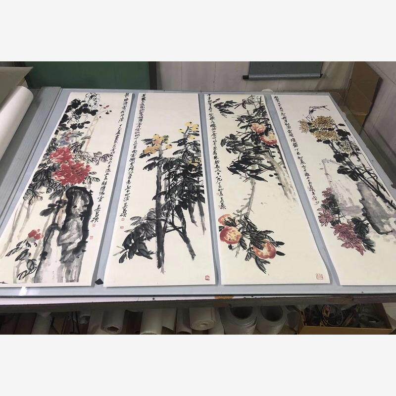 吴昌硕真迹花卉四条屏 宣纸字画微喷国画复制花鸟挂画装裱装饰画