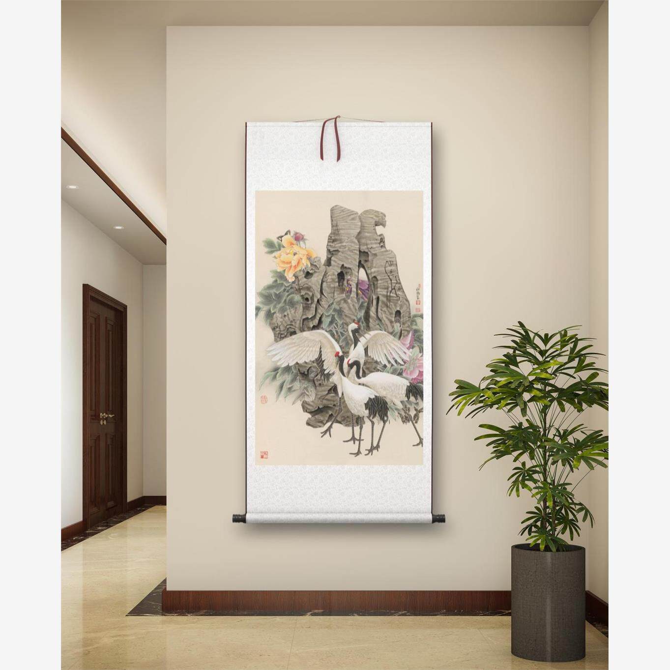 近现代 窦绅卿 吉瑞图 高清数字微喷国画工笔花鸟仙鹤装饰画挂画