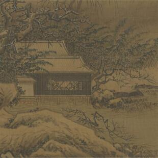 南宋夏圭《雪堂客话图》雪景山水画小品仿古字画高清微喷复制临摹