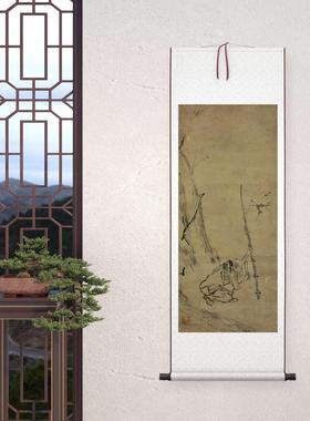 新品1:1南宋梁楷 六祖截竹图轴纸本墨笔画微喷复制装饰画临摹手稿