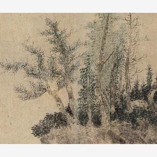 新品1:1元钱选 浮玉山居图山水画卷仿古字画高清微喷复制临摹范本
