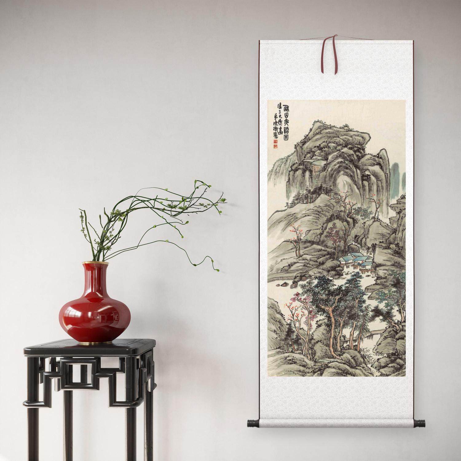 陈师曾秋山夜话图纸本中国近现代水墨山水画高清复制临摹立轴挂画