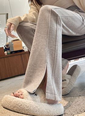 开叉阔腿裤女春秋季2025新款高腰宽松拖地小个子秋冬微喇休闲卫裤