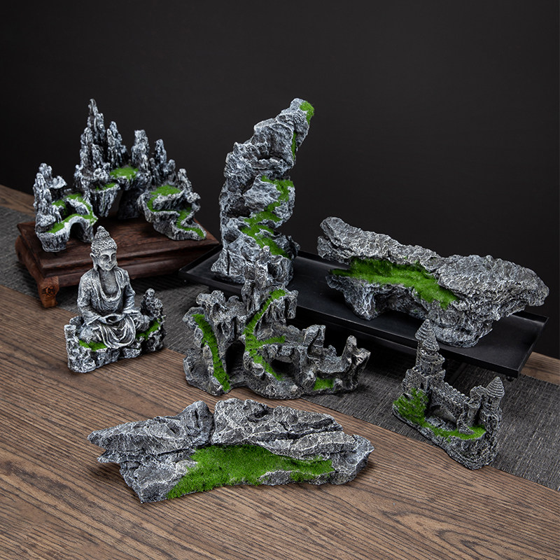 鱼缸仿真假山石造景石小块装饰景观石水族布景石头奇石盆景石摆件