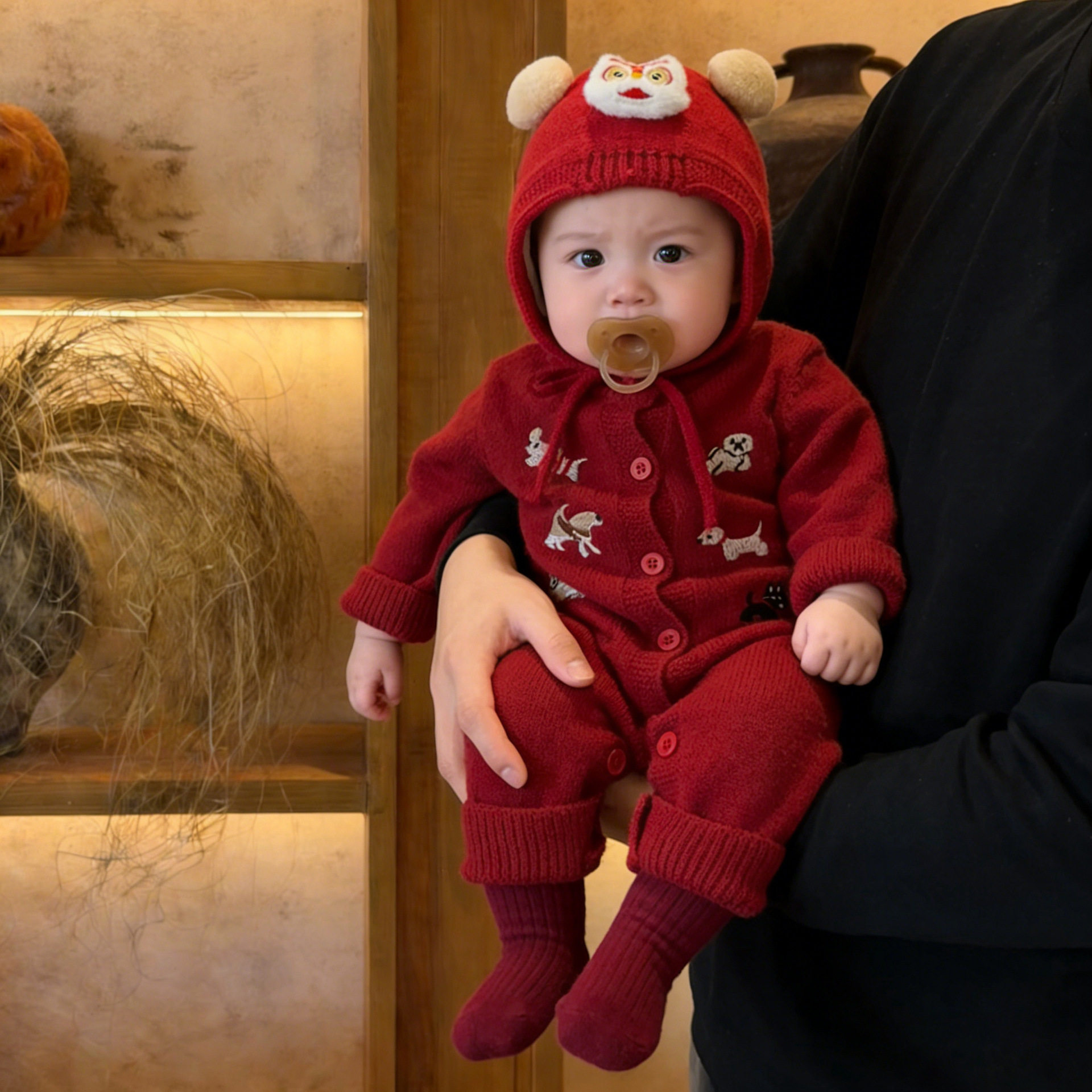 婴儿新年红色毛衣冬季小