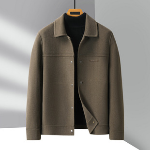 青年轻奢商务双面呢休闲外套潮 短款 手工羊毛男式 夹克秋冬翻领工装