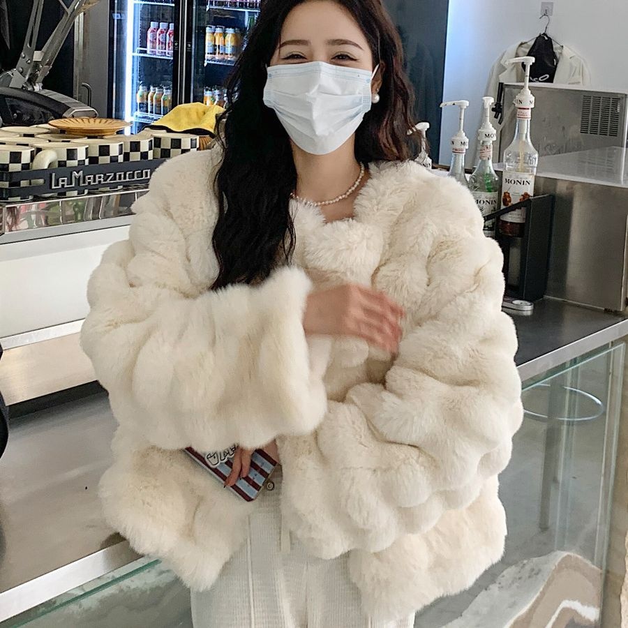 冬季环保兔毛皮草短外套韩版气质羊羔毛女装加厚保暖毛毛女装上衣