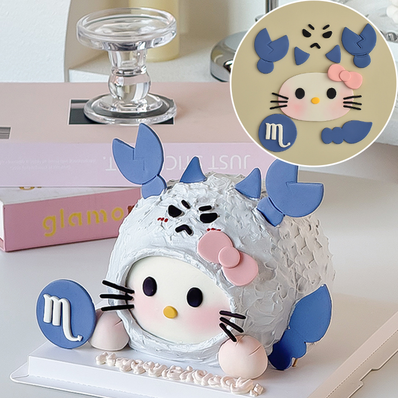 【翻糖成品】网红KT猫天蝎座蛋糕装饰翻糖成品12十二星座烘焙插件