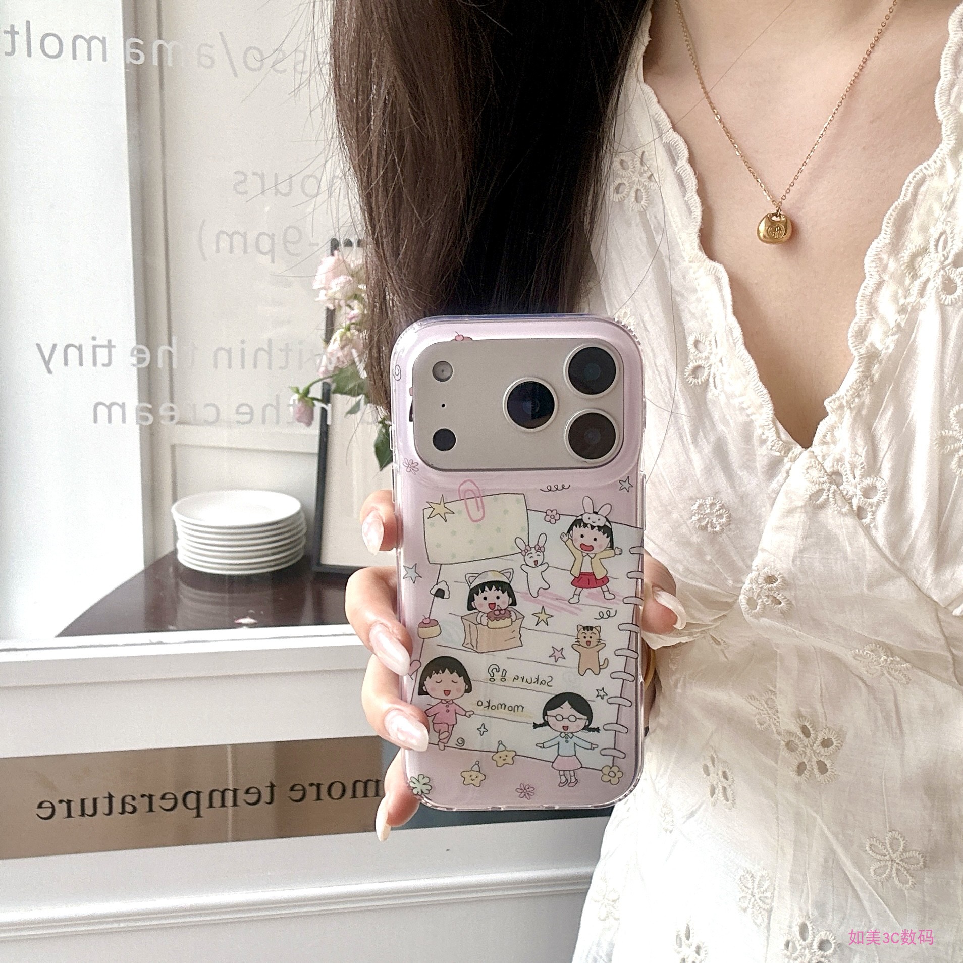 卡通可爱樱桃小丸子适用iPhone17ProMax手机壳少女心苹果16pro新款网红15Pro女款小众全包防摔硅胶双层软壳套