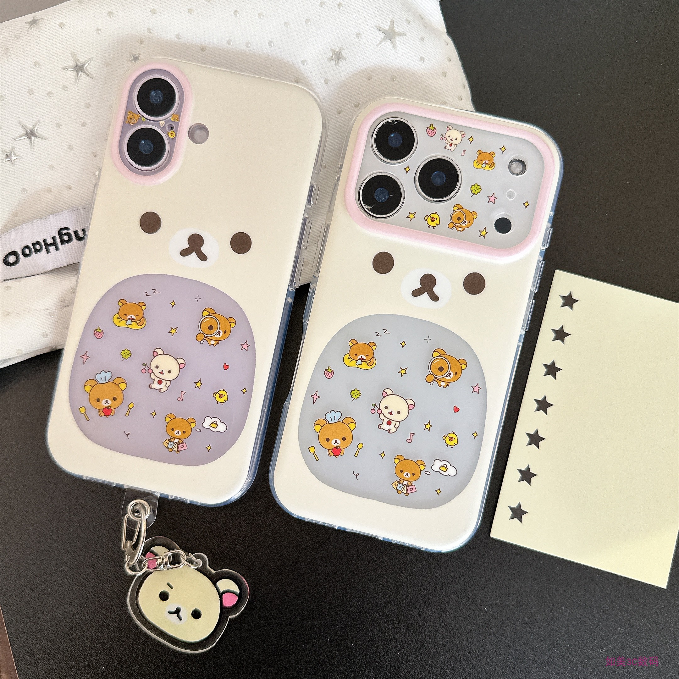 趣味卡通轻松小熊带挂饰适用苹果18promax手机壳日韩可爱iphone17pro新款16防摔15女款全包边双层手机套硬壳图片