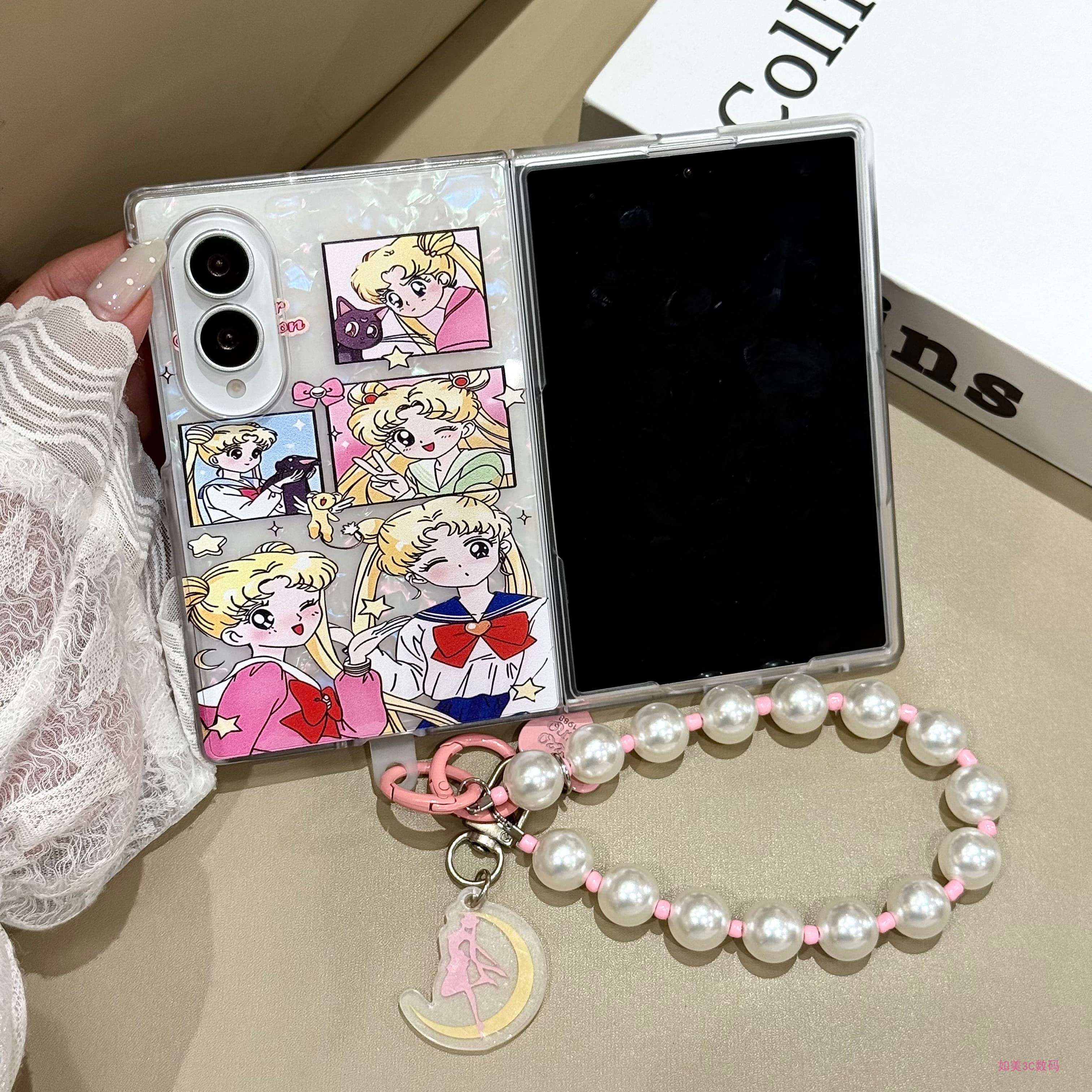 日系卡通美少女战士水冰月适用三星GalaxyZFold8Ultra手机壳保护套贝壳纹折叠ZFold7新款ZFold6/5防摔外壳女