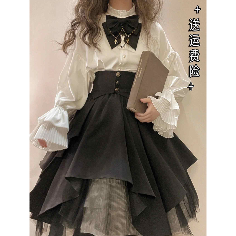 哥特风lolita裙灯笼袖衬衫束腰晚祷歌cos服时之漫展神殿洛丽塔