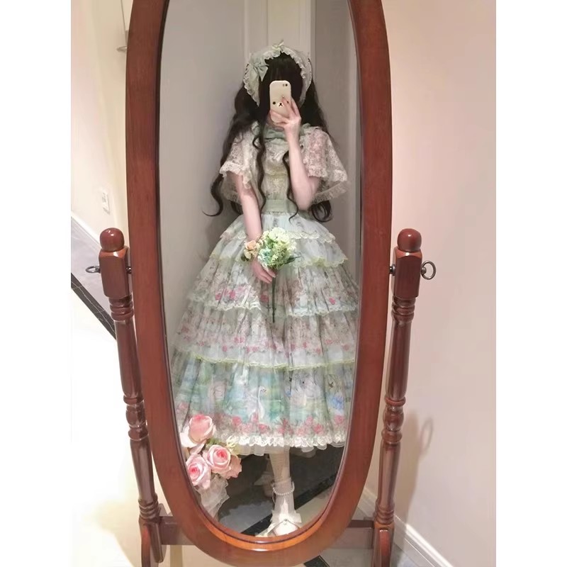 绿色天鹅田园少女感lolita裙jsk披肩优雅cla洛丽塔日常lo裙日常