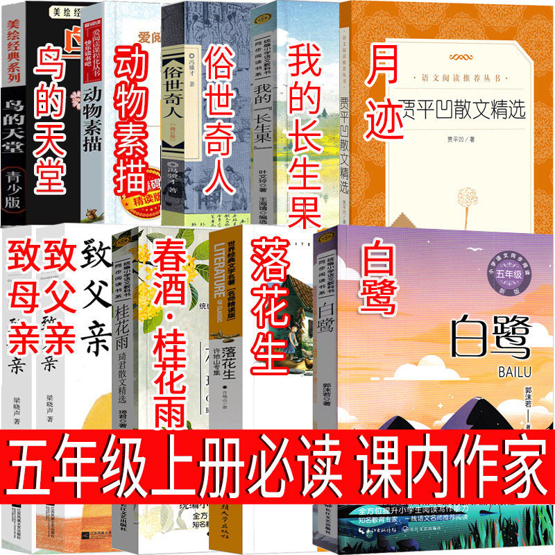 五年级上册白鹭落花生春酒桂花雨俗世奇人鸟的天堂致父亲母亲月迹慈母情深梁晓声著俗世奇人冯骥才著我的长生果 - 实物图