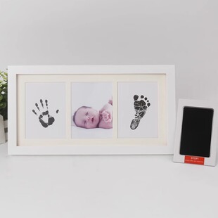 婴儿免洗手足印相框宝宝清洁无毒印台满月周岁diy脚印采集纪念
