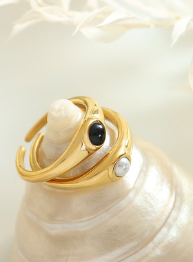 欧美轻奢跨境不掉色玻璃珠子简约戒指女饰品不掉色精致钛钢