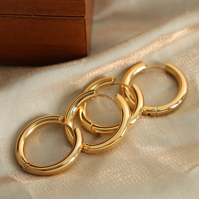 港风复古大圈圈耳扣耳环钛钢18k金冷淡风简约圆圈气质美拉德耳饰