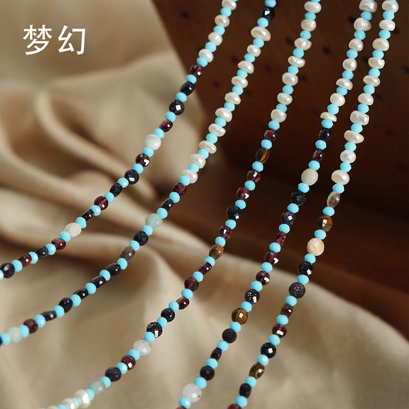 美拉德配饰混搭多色天然石淡水珍珠玛瑙串珠手工项链个性气质饰品