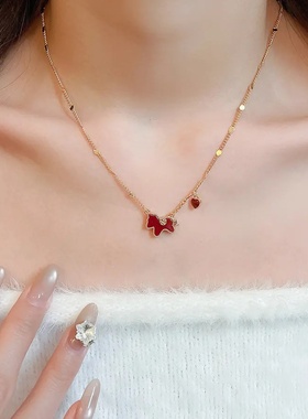 新年红金边小马轻奢锁骨链女款