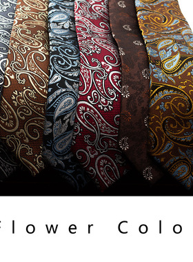 意大利风格领带男士腰果佩斯利大花纹复古灰色咖啡色黄棕红色8cm