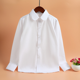 儿童圆角领白衬衫长袖中大童白色衬衣主持人礼服中小学生校服上衣