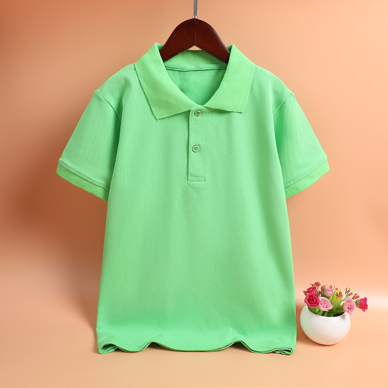 2024夏季童装纯色短袖POLO衫男童女童绿色园服T恤中大童学生校服