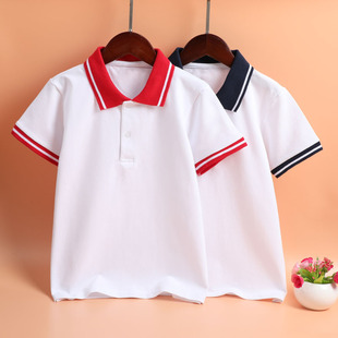 儿童夏装短袖POLO衫白色T恤棉男童女童园服班服中小学生校服上衣