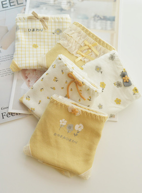 5条奶黄小碎花可爱内裤女纯棉日系甜美中腰少女小清新学生三角裤