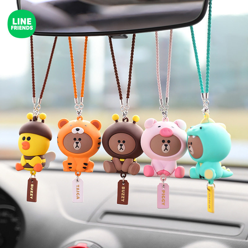 LINE FRIENDS布朗熊汽车公仔钥匙扣挂件车后视镜吊饰包包车载挂饰
