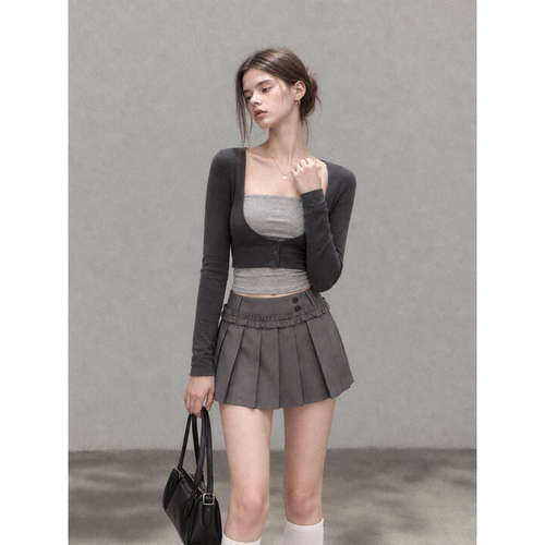 早秋复古撞色大t领显瘦长袖t恤女