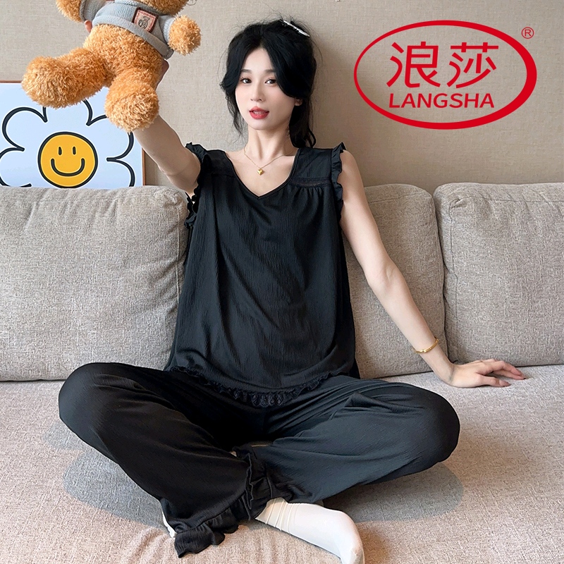 浪莎纯棉睡衣女夏季薄款吊带背心睡裙短裤长裤休闲甜美韩范家居服