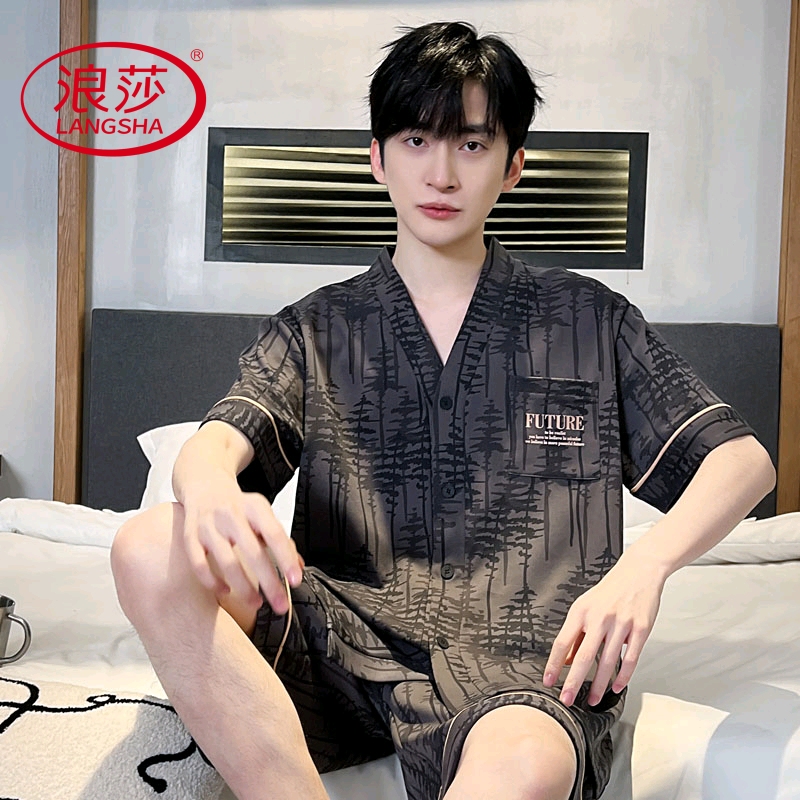睡馨怡睡衣男夏季2024新款纯棉短袖睡裤薄款休闲套装韩范家居服大