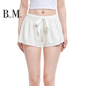抽绳系带休闲可居家外穿夏日舒适热裤 BM飘带白色辣妹短裤 美式 新