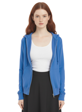 BM休闲卫衣开衫抽绳 美式慵懒风蓝色修身拉链运动连帽上衣外套新